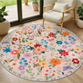 Round Area Rug for Living Room: 4 ft Floral Washable Circle Rug Soft Boho by PLHXFRSoftAreaRugs