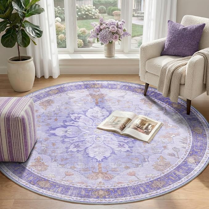 Area Rugs 4ft Washable Non-Slip, Floral Vintage Distress Print Pattern - Image 2