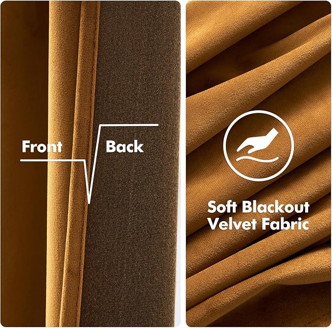 MIULEE Velvet Curtains Golden Brown Elegant Grommet Thermal Insulated - Image 3