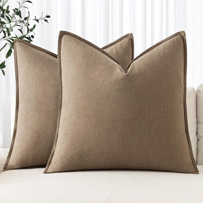 MIULEE Decorative Linen Euro Sham Pillow Covers 22x22 Inch Khaki Boho Farmhouse by MIULEE