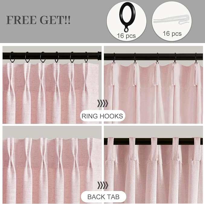 IVAPUPU Light Pink Pinch Pleated Curtains 96 Inches Long - Image 3