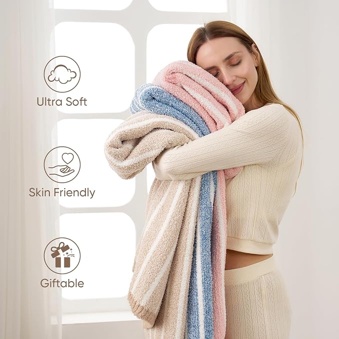 Snuggle Sac Ultra Soft Throw Blanket, Cozy Knitted Ribbed, Fuzzy Knit Striped - Image 9
