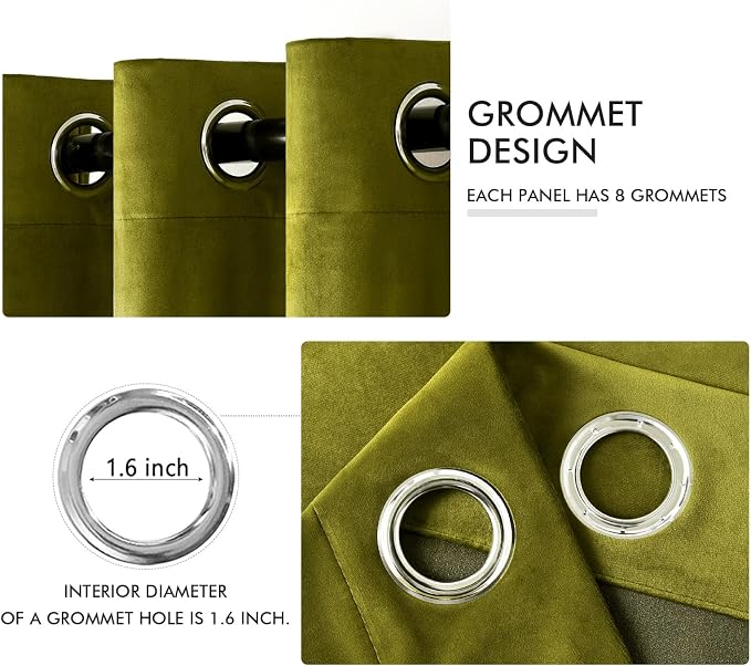 MIULEE Velvet Curtains Olive Elegant Grommet Thermal Insulated Soundproof Green - Image 2