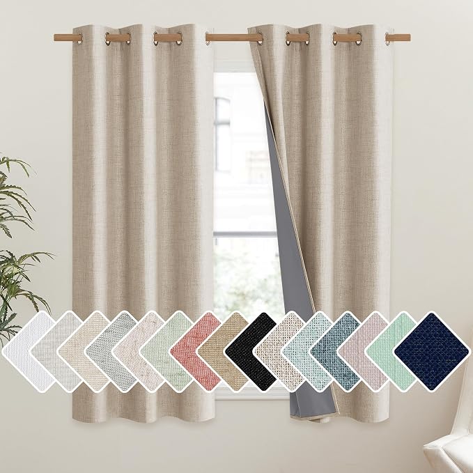 NICETOWN Cream 100% Blackout Linen Curtains 54 inch Long Burg by NICETOWN