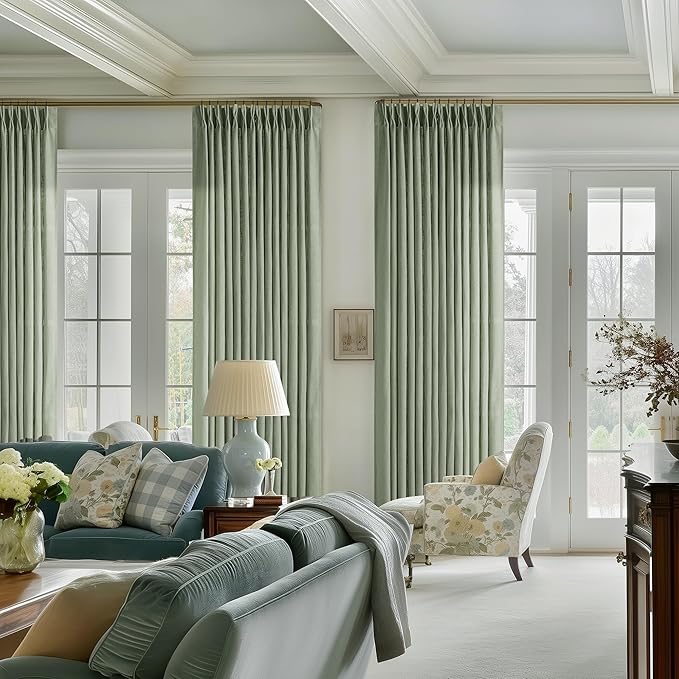 Sage Green Pinch Pleated Linen Light Filtering Curtains 80 Inches Long | Semi - Image 7