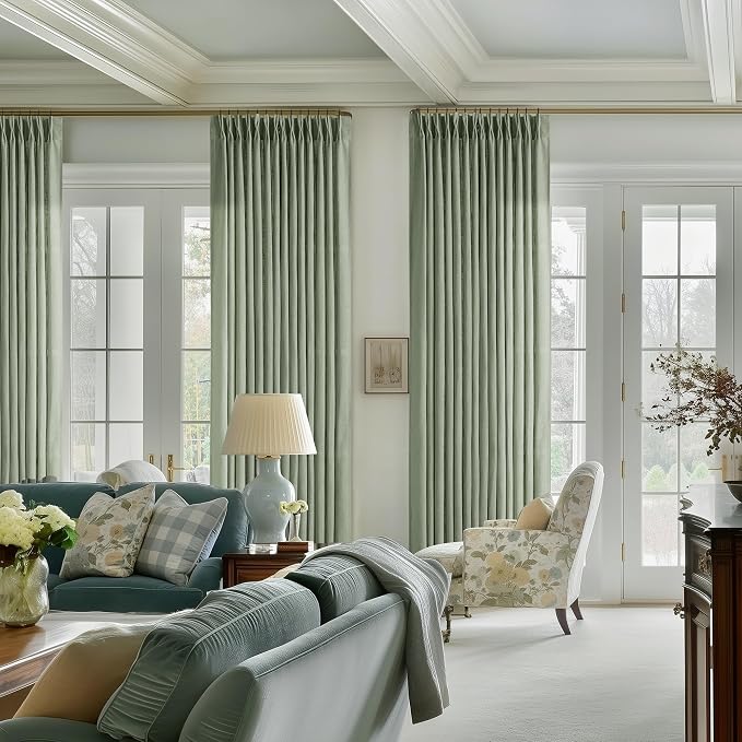 Sage Green Linen Curtains Pinch Pleated 84 Inches Long 2 Panels Set 40x84 | - Image 6