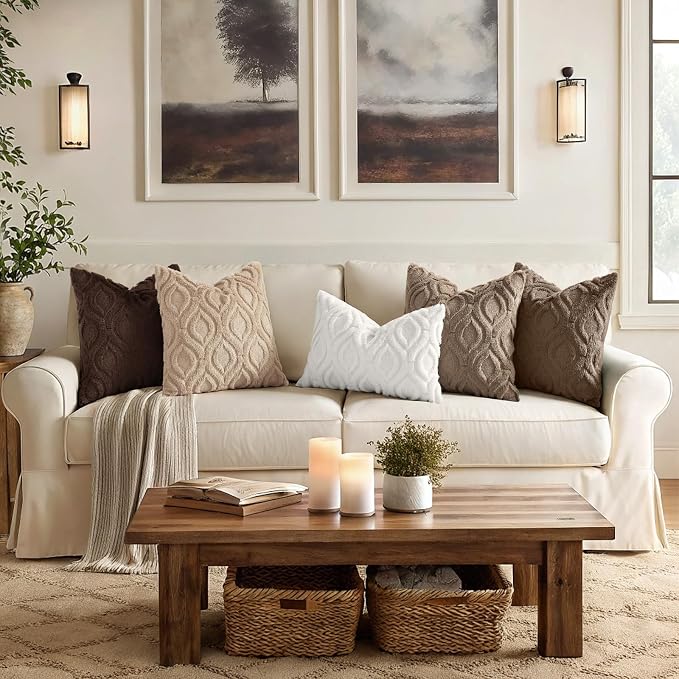 decorUhome Throw Pillow Covers 22x22 Inch Set of 2, Soft Plush Faux Wool Brown - Image 3