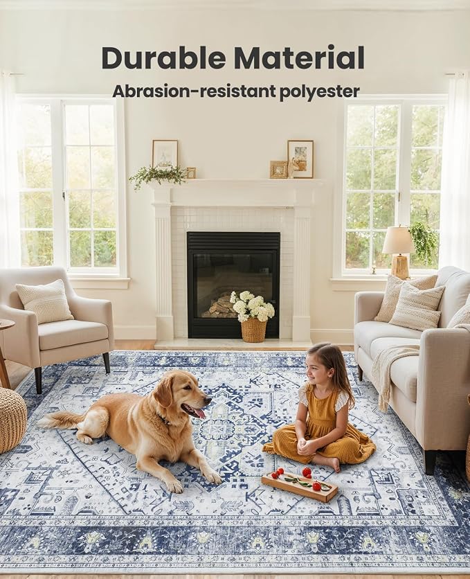 AMADA HOMEFURNISHING 8x10 Area Rugs, Low-Profile Large Washable Area Rug - Image 3