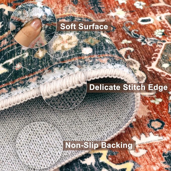 Yamaziot Washable Area Rug, 2x3 Small Entryway Rug Non-Slip Boho Vintage Rug - Image 3