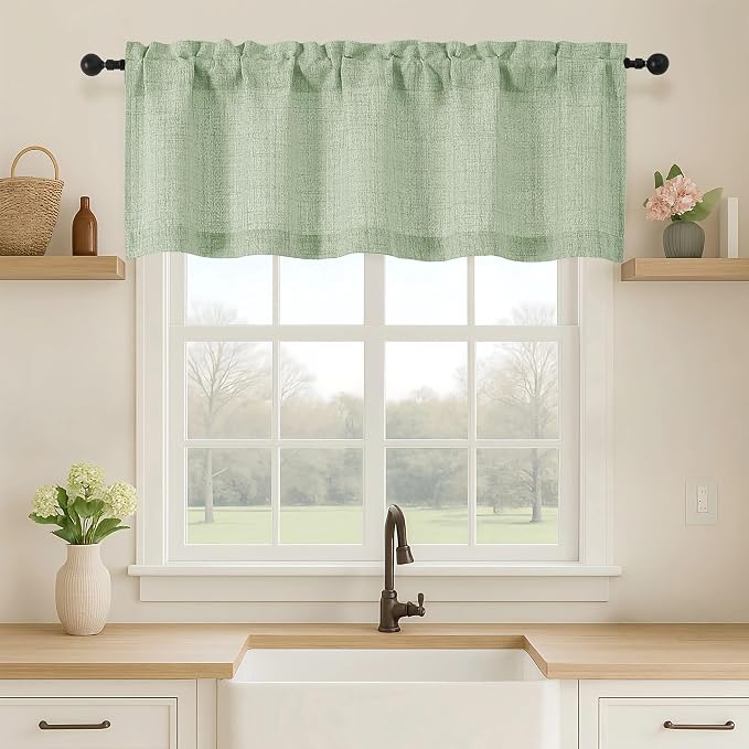 OVZME Valance for Windows, Light Filtering Faux Linen Textured Small Kitchen by OVZME