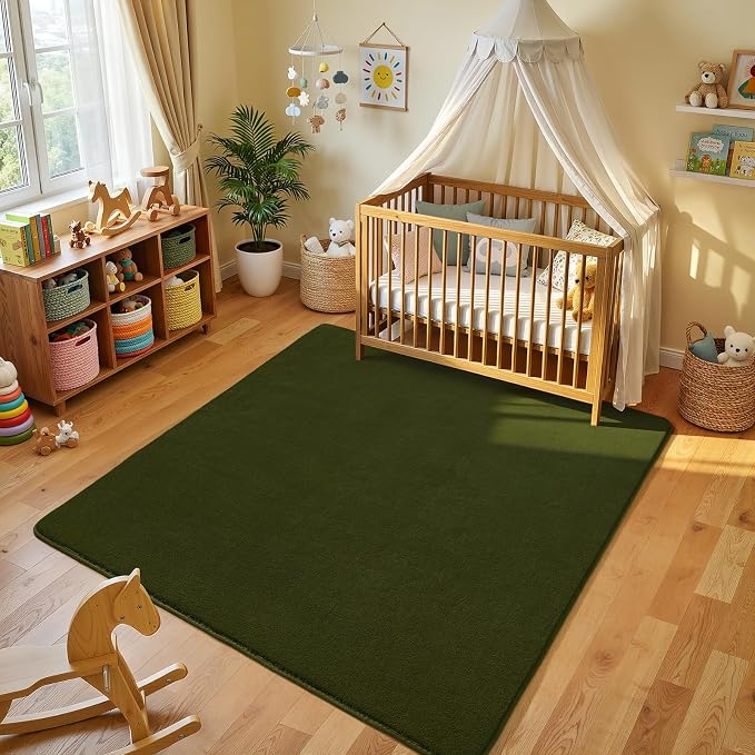 Amearea 4x4 Square Area Rugs for Bedroom Living Room, Olive Green Thickened - Image 2