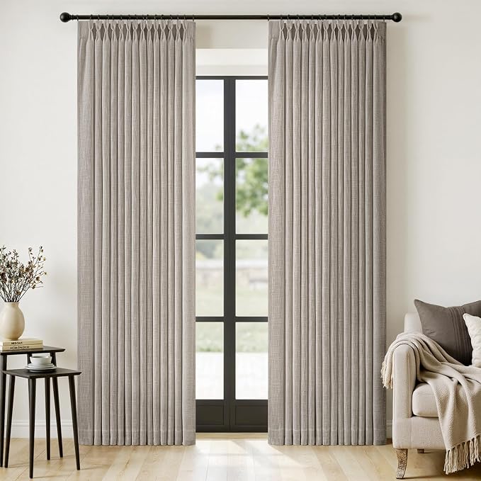 MIULEE Pinch Pleated Thick Linen Curtains 84 Inches Long 2 Panels by MIULEE
