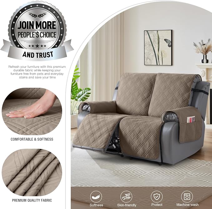 TAOCOCO 100% Waterproof Loveseat Recliner Covers 2 Seater, Split Loveseat Covers - Image 4