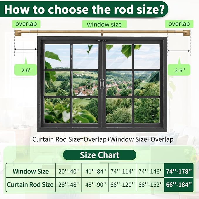 Boho Wood Grain Curtain Rods for Windows 66-184 Inch Heavy Duty Wrap Around - Image 9