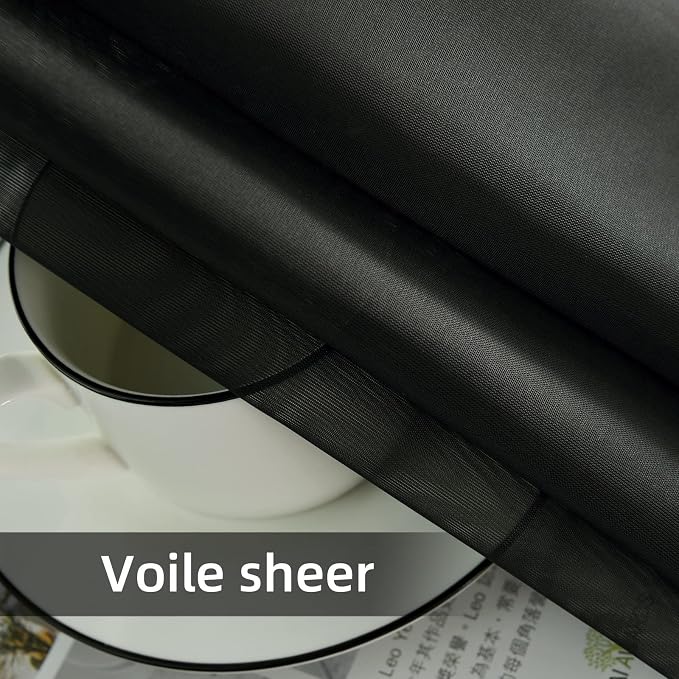youleyar Solid Sheer Rod Pocket Curtain Voile Draperies 2 Panels White Beige - Image 6