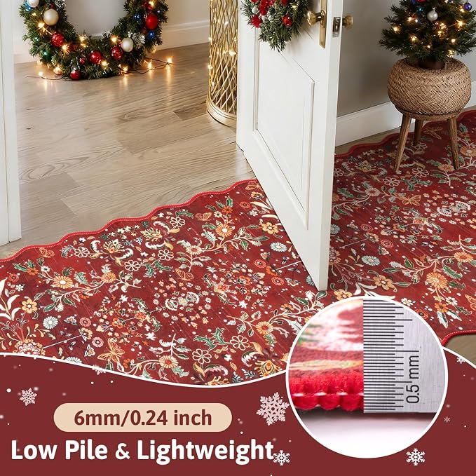 Yamaziot Christmas Runner Rug 2x8 – Red Floral Washable Non-Slip Carpet Runner - Image 3