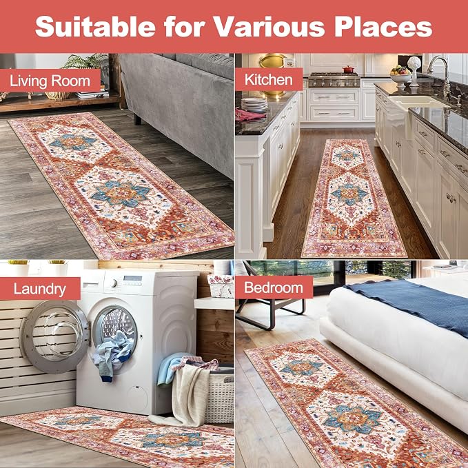 Yamaziot Washable Runner Rug, 2x6 Non-Slip Boho Vintage Hallway Rug Runner - Image 7