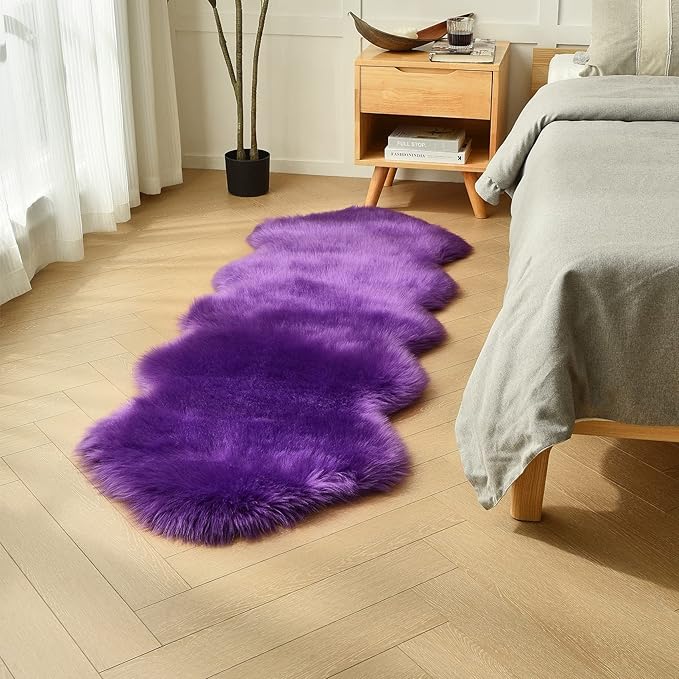 duduta Purple Faux Sheepskin Runner Rugs 2x6 ft, Fluffy Fur Sofa Couch Covers by duduta