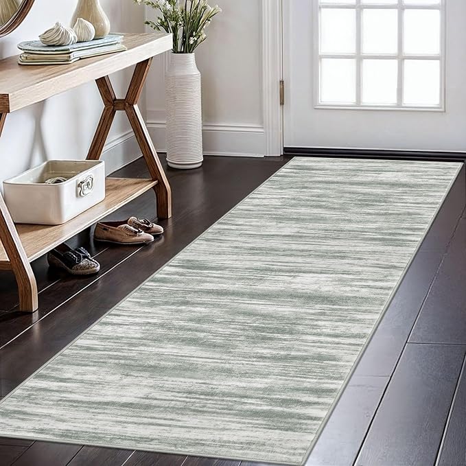 KOZYFLY Modern Abstract Runner Rugs 2x6 Grey Green Machine Washable Area Rug by KOZYFLY