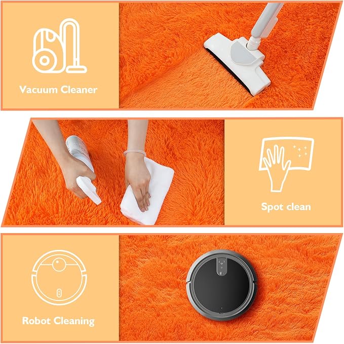 Orange Fluffy Round Rug, Soft Area Rugs - Image 3