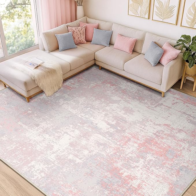 Washable Area Rugs 9'x12' Non-Slip Modern Abstract Soft by RELEANY