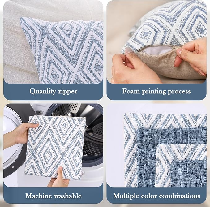 HPUK Decorative Throw Pillow Covers Set of 4 Square Couch Pillows Linen Cushion - Image 3