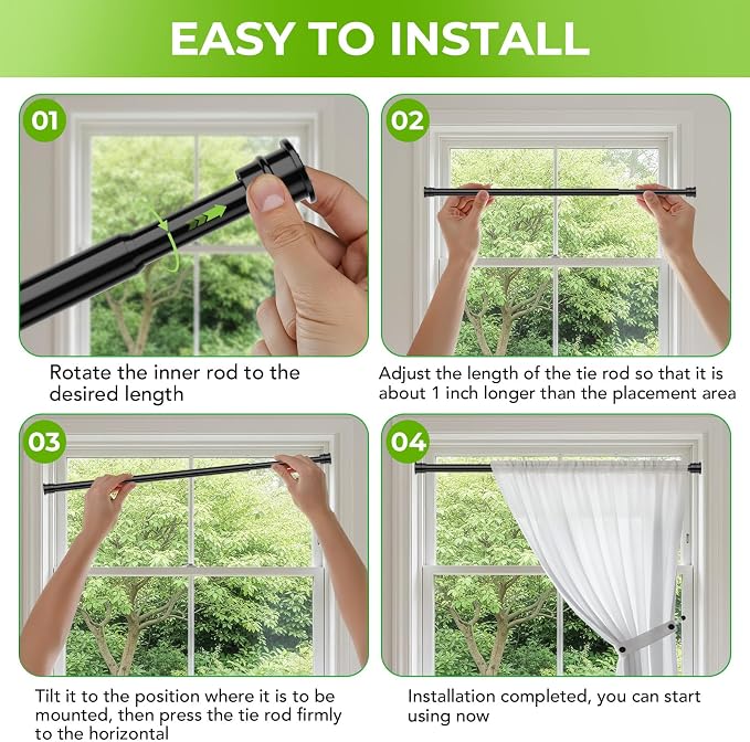 Spring Tension Rods 28-48 Inches No Drill Tension Curtain Rods Black Spring - Image 7