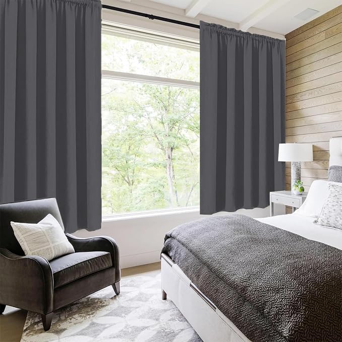 DWCN Bedroom Blackout Curtains 60 x 63 Inches Length 2 Panels Set, Solid - Image 2