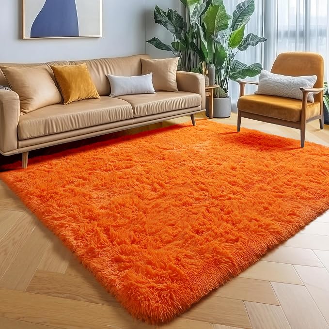 ONASAR Orange Area Rugs for Bedroom Living Room, Fluffy 4x6 Indoor Bedside - Image 4