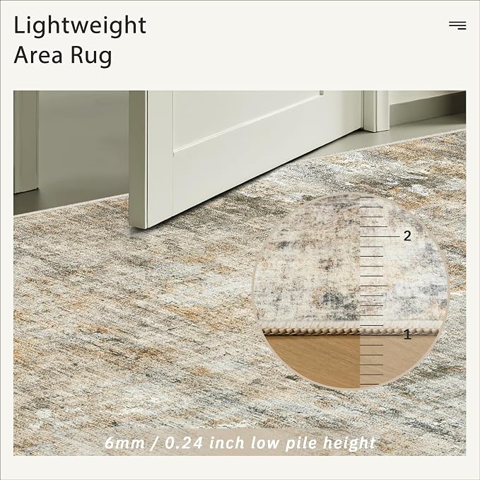 Abstract Rug 5x7 Machine Washable Area Indoor Orange Low Pile Non-Slip Foldable - Image 7
