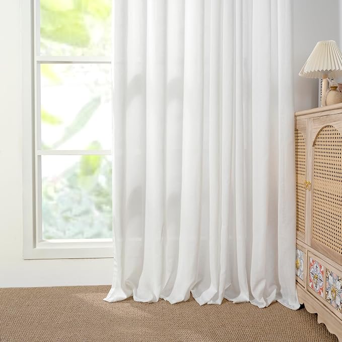 YoungsTex White Linen Semi Sheer Curtains 45 Inches Length - Image 8