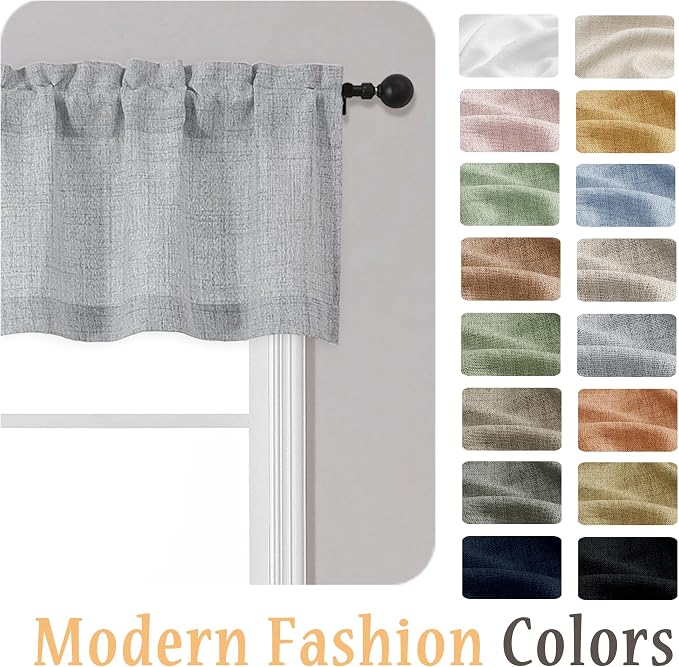 OWENIE Grey Valances for Windows 1 Pcs, Light Filtering Textured Farmhouse - Image 8