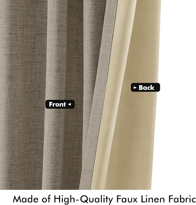 MIULEE 100% Blackout Linen Curtains 42 x 84 Inch Faux Linen 2 Panels | Thermal - Image 6