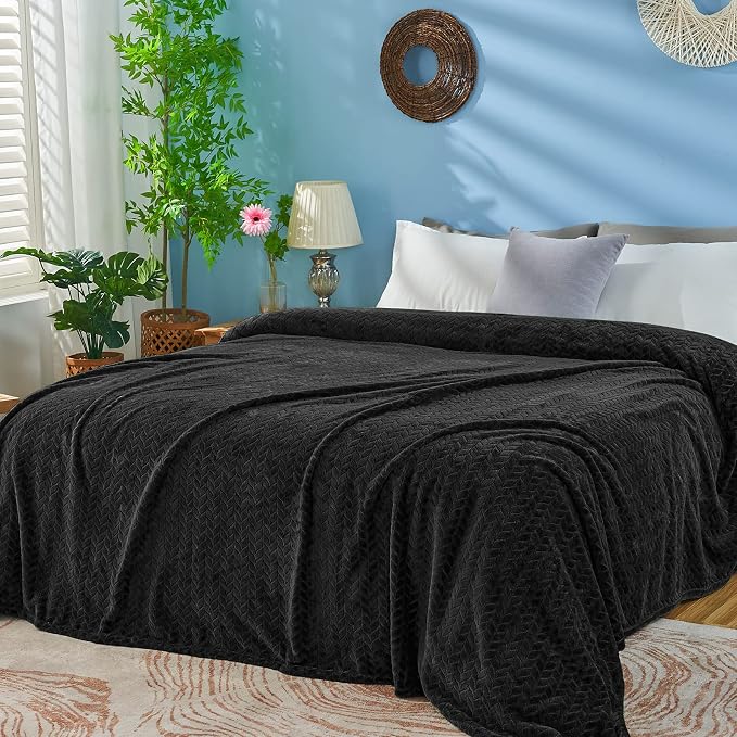 inhand Black Fleece Twin Blanket, Super Soft Flannel Cozy Blankets - Image 6