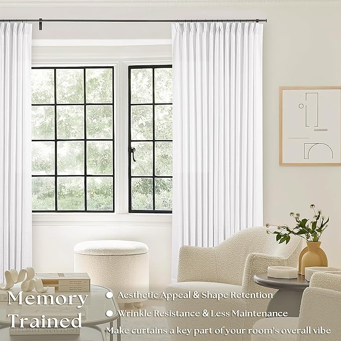 Snow White Pinch Pleated 105 Inch Curtains 2 Panels - Image 2
