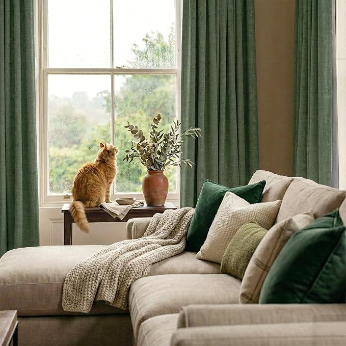 RYB HOME Olive Green 100% Blackout Linen Curtains 90 inches Long, Luxury - Image 6