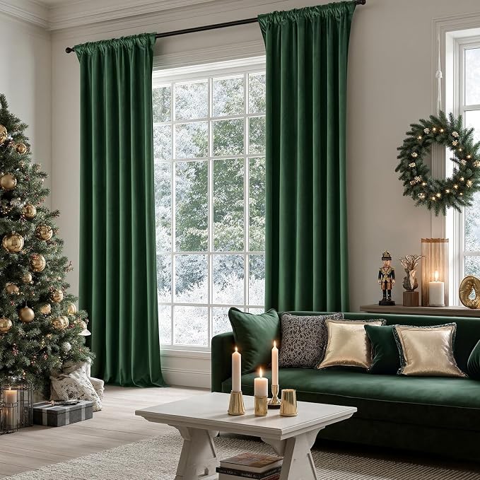 MIULEE Velvet Curtains 50W x 96L 2 Panels Hunter Green Blackout Curtains | - Image 5