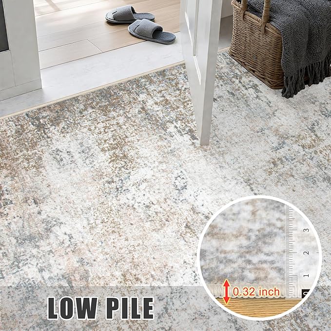 Area Rug Living Room: 8x8 Modern Washable Indoor Soft Carpet Brown | - Image 7