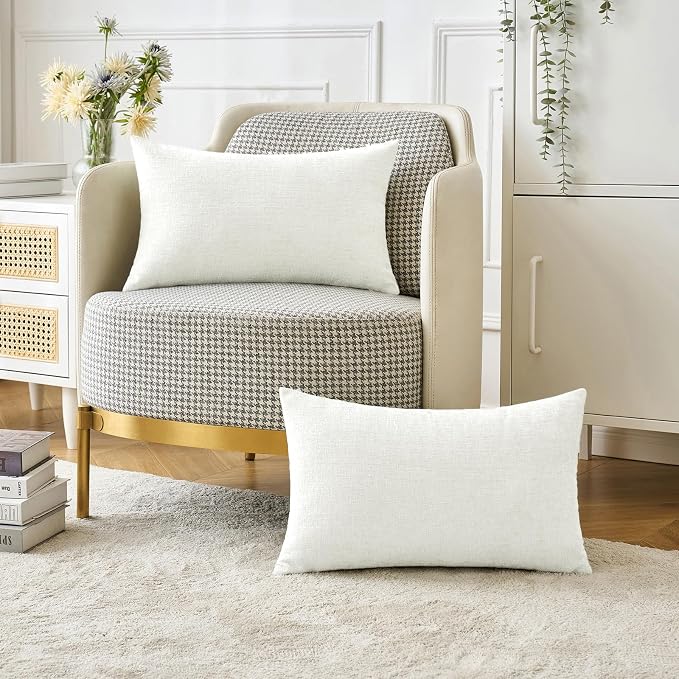 MIULEE Pack of 2 Couch Throw Pillow Covers 12x20 Inch Soft White Chenille - Image 5