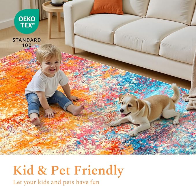 Rugflix 8x10 Area Rugs for Living Room, Washable Large Multicolor Rug - Image 6