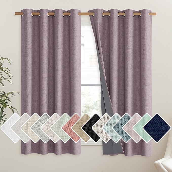 NICETOWN Chaise Mauve Vintage Linen 100% Blackout Curtains by NICETOWN