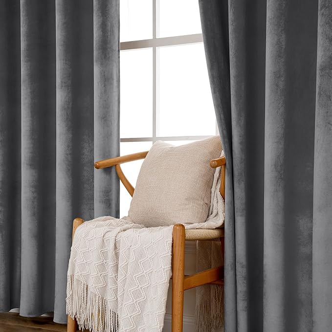 MIULEE 2 Panels Velvet Curtains Solid Soft Grommet Grey Curtains Blackout - Image 5