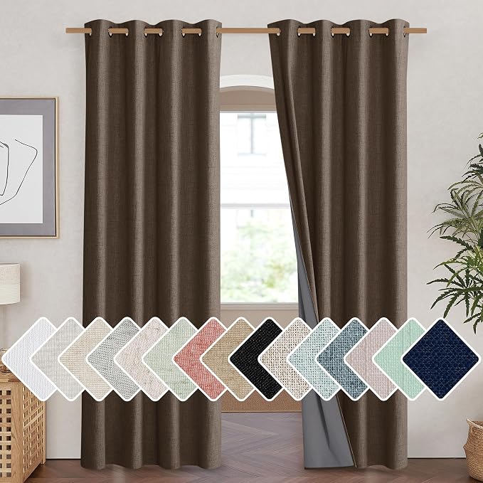 NICETOWN Coffee Vintage Linen 100% Blackout Curtains by NICETOWN