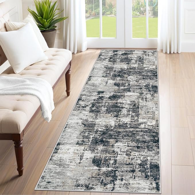 2x7 Runner Rug for Hallway, Washable Modern Abstract Runner Rugs Neutral Soft by XLUEZ