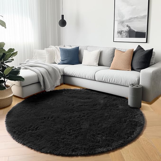 ONASAR Black Round Area Rugs 6ft, Ultra Soft Bedroom Circle Rug - Image 5