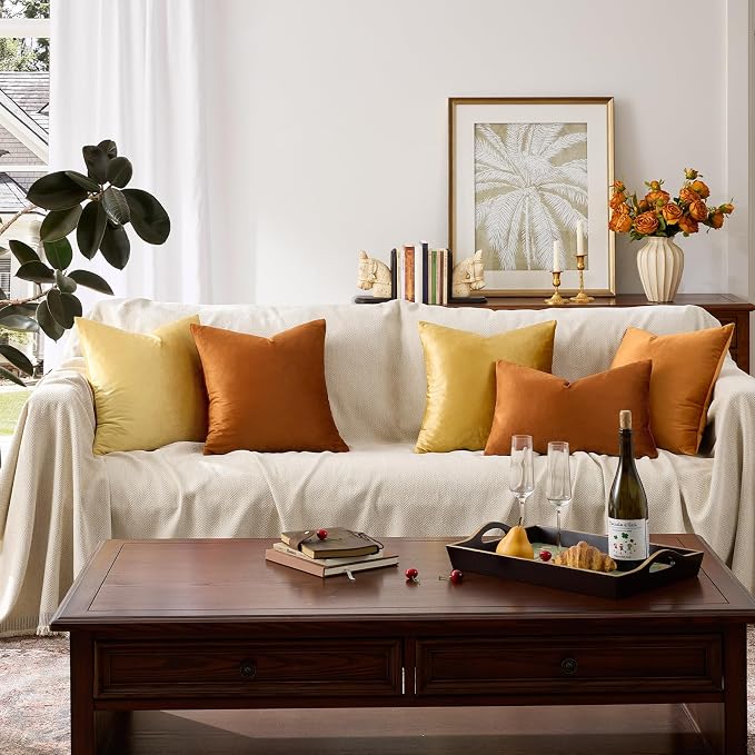 GIGIZAZA Burnt Orange Velvet Throw Pillow Covers 12x20 Pack of 2 | Decorative - Image 6