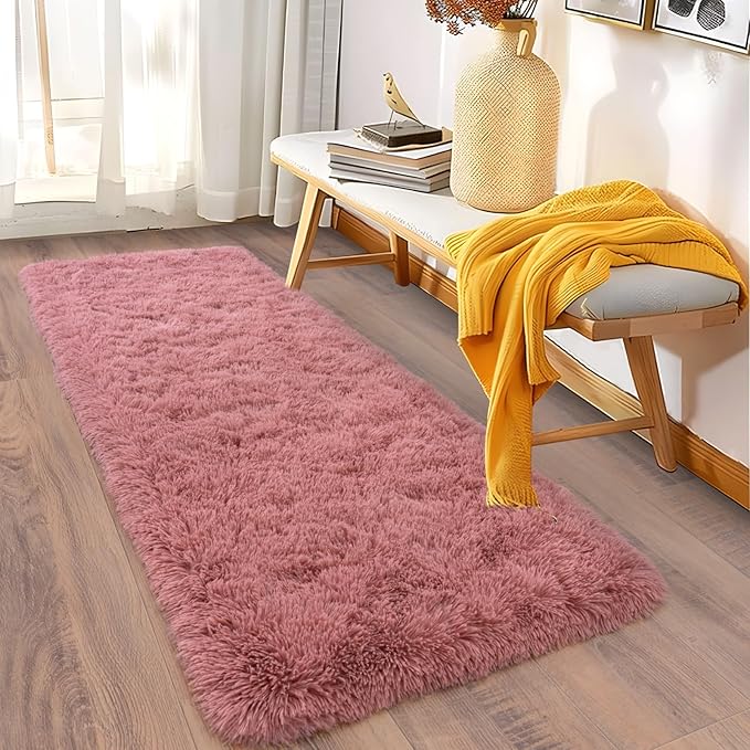 Soft Runner Rugs for Bedroom Hallways, 2x5 Blush Pink Fluffy Shag Throw Area - Image 3