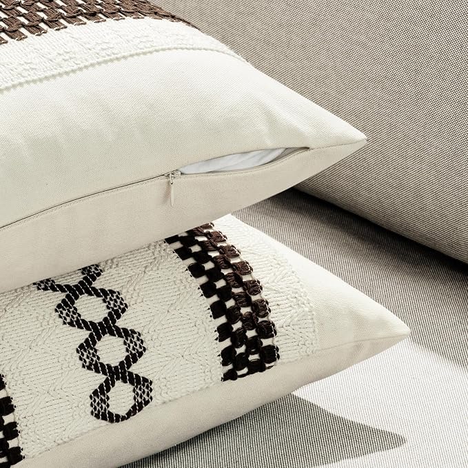 MIULEE Set of 2 Dark Brown Boho Decorative Lumbar Pillow Covers 12x20 Inch - Image 5