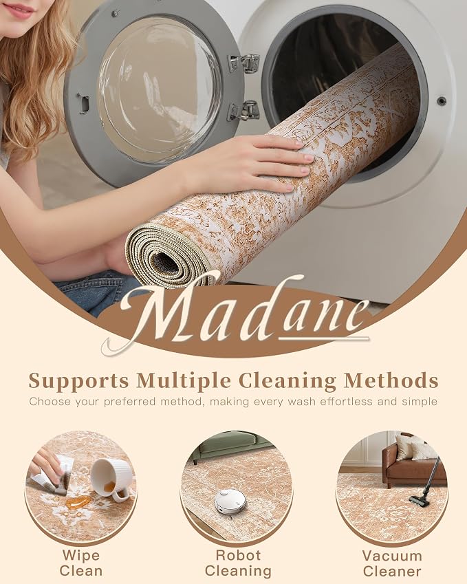 Madane 8x10 Area Rugs for Living Room, Machine Washable Vintage Rug - Image 8