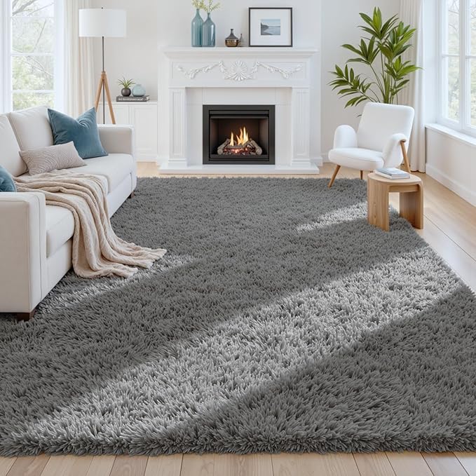 8x10 Area Rugs for Living Room Rug: Soft Fluffy Shag Light Gray Rugs for Bedroom by CarpetAddColortoYourLife